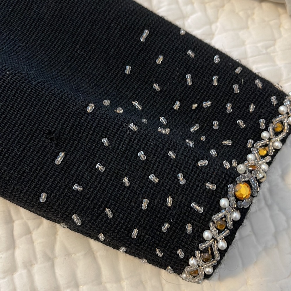 Vintage black wool, beaded with pearls, Crown Colony Hong Kong sweater/jacket - Picture 6 of 8